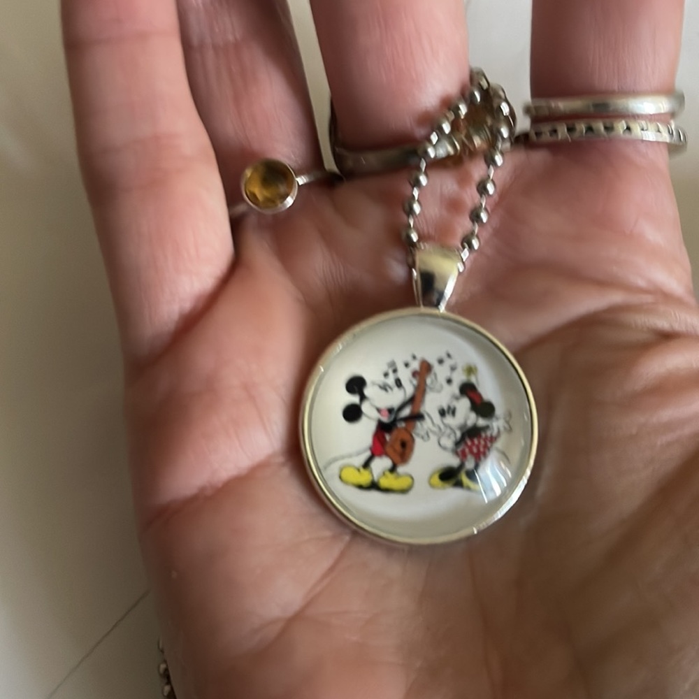 Disney Mickey Mouse Silver Glass Dome Pendant Necklace Cabochon Necklace - Picture 7 of 8